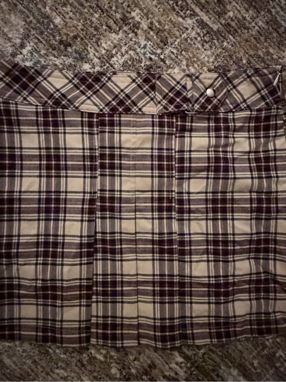 Plaid Pleated Women's Skirt in Cream and Brown size 5